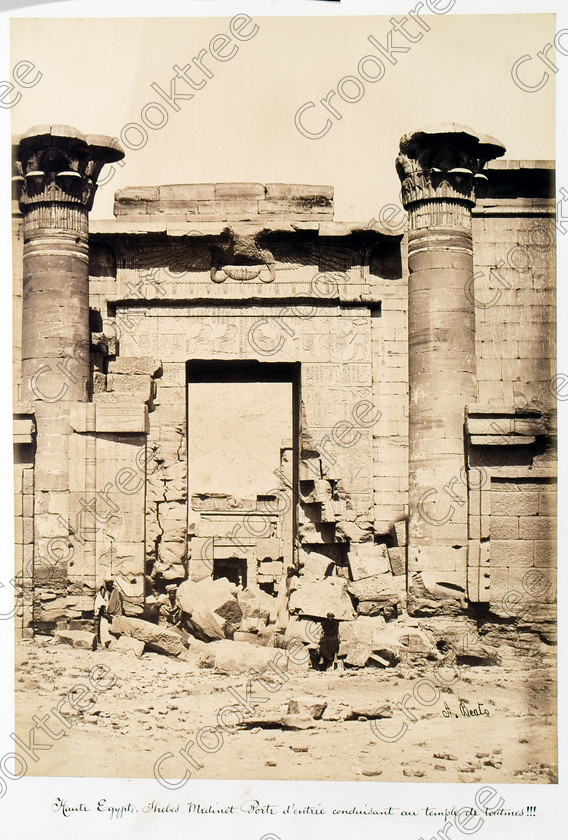 Beato Medinet Habu 16JHP05 
 Ancient Egypt Medinet Habu Small Temple Gate Beato Old Photo Thebes on West Bank of River Nile at Luxor photographed by Antonio Beato, a Victorian photographer around 1890 and this copy is taken from his album called The Nile 1872. 
 Keywords: Egypt, Luxor, Thebes, River Nile, West Bank, Medinet Habu, temple, entrance, gate, small, temple, Ptolemy, ancient, history archaeology ancient Egyptian Egyptology, Antonio Beato, Victorian, 1890, photographer, albumen, print, copy