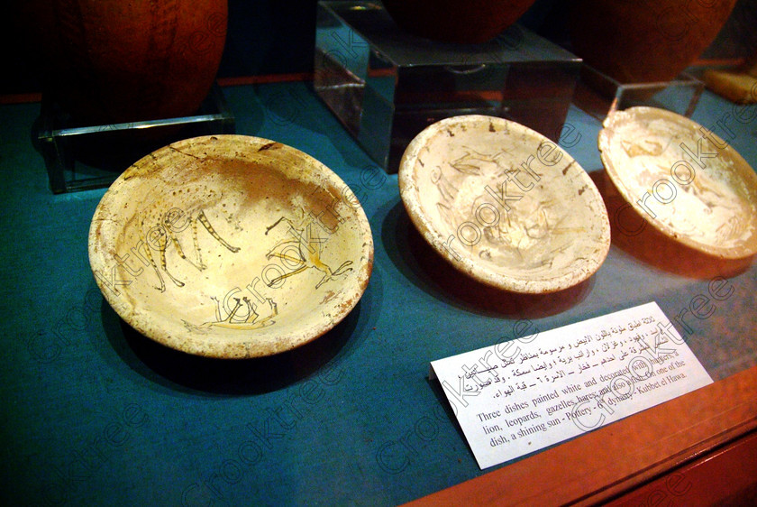Aswan Nubian Museum Bowls EG052937JHP 
 Aswan Egyptian Nubian Museum bowls with hunting scenes, wild animals and hunters from the 6th Dysnasty and found at Qubbet el Hawa on display in this modern air-conditioned building whose foundations were laid in 1986, opened in 1997 and organised through UNESCO. Very low artificial light makes general photography difficult as well as affecting accurate colour balance. This now appears to be the only museum in Egypt where photography is still allowed although it is not easy as the ambient lighting is extremely subdued for conservation reasons. 
 Keywords: Egypt, Egyptian, Aswan, Nubian, Nubia, Museum, exhibit, bowls, dishes, pottery, hunting, scenes, huneters, lion, gazelle, leopard, hares, fish, inside, interior, ancient, landscape