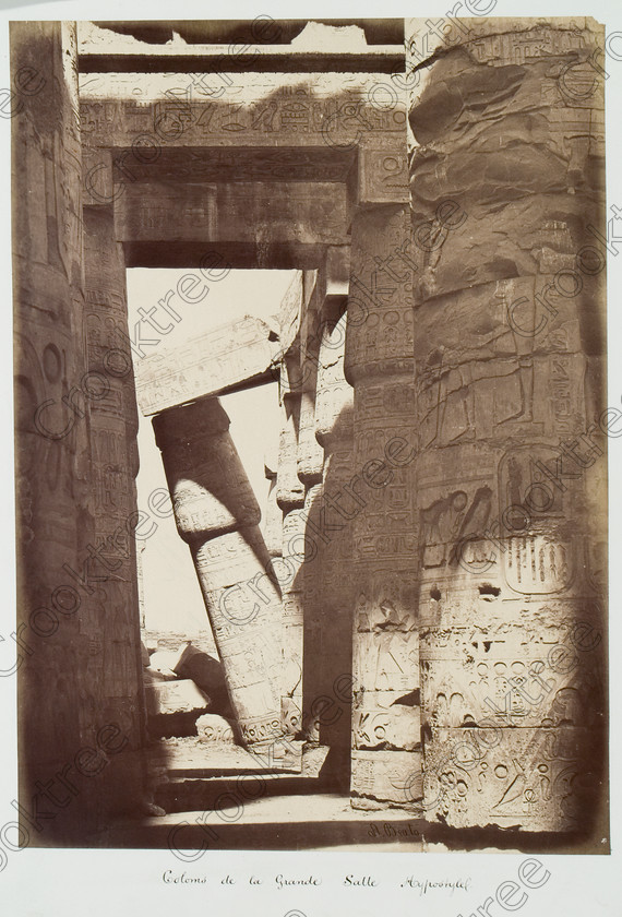 Beato Karnak Hypostyle 04JHP05 
 Karnak Egyptian Temple Hypostyle Hall Columns Carving Beato Old Photograph on East Bank of River Nile at Luxor photographed by Antonio Beato, a Victorian photographer around 1890 and this copy is taken from his album called The Nile 1872 
 Keywords: Egypt, Luxor, Thebes, River Nile, East Bank, Karnak Temple, entrance, upright, gate, hypostyle hall, columns, ancient, history, archaeology, ancient, Egyptian, Egyptology, Antonio Beato, Victorian, 1890, photographer, albumen, copy, print