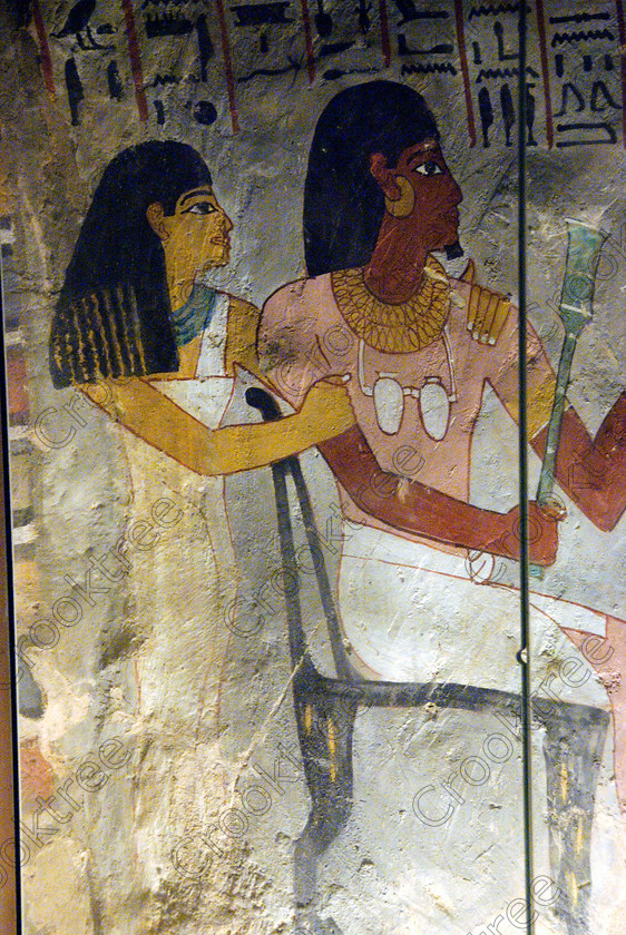Sennufer Tomb Painting EG075676JHP 
 Sennefer Tomb Painting Mayor Wife Sekhem Scepter Interior Colours Photo, one of many beautiful tomb decorations amongst the Tombs of the Nobles on the West Bank of the River Nile at Luxor. Sennefer [Tomb 96] was Major of the Southern City in Dynasty XV111 during the reign of Amenhotep 11. The area has been greatly improved with removal of many of the old modern houses and entry to these fascinating burial sites made more accessible. 
 Keywords: Egypt, Luxor, Tombs, Nobles, Thebes, River Nile, West Bank, Old Qurna, Sheikh Abd' el-Qurna, upright, Mayor, Sennefer, Sennufer, wife, Meryt, tomb, painting, colourful, colorful, colours, colors, painted, artificial, light, digital
