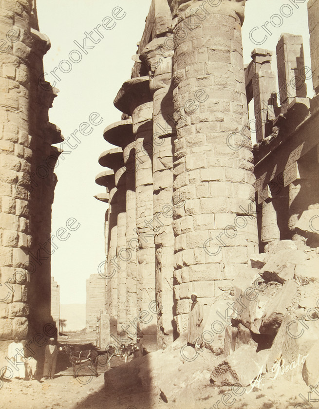 Beato Karnak Hypostyle Hall 8381VQJHP 
 Karnak Temple Hypostyle Hall Columns Egyptians Donkey Frith Photo Old Albumen located near Luxor City centre on the East Bank of the River Nile and it is the largest religious complex on the Nile. This is the famous hypostyle hall looking towards the entrance pylon down the processional way with a local guide and donkeys to give a sense of scale. Photo Taken by the Victorian photographer Antonio Beato around 1870. 
 Keywords: Egypt, Luxor, Thebes, River Nile, East Bank, Karnak Temple, entrance, upright, gate, hypostyle hall, columns, donkeys, local, guide, ancient, history, archaeology, ancient, Egyptian, Egyptology, Antonio Beato, Victorian, 1890, photographer, albumen, copy, print