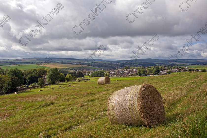 Keith from Newmill zxc4968jhp 
 Scottish autumn Keith Moray Newmill hay bales field westward panorama photograph taken from above Newmill off Manse Brae with the houses of Newmill in the centre foreground and Keith is in the distance. 
 Keywords: Scotland, Scottish, North East, Moray, Keith, Newmill, Huntly, Elgin, Morayshire, Grampian, Highland, landscape, autumn, hay, bale, cloudy, grey, clouds, autumnal, westwards, field, farming, green, grass, 2014, Nikon, D700, digital, photograph, DSLR, September